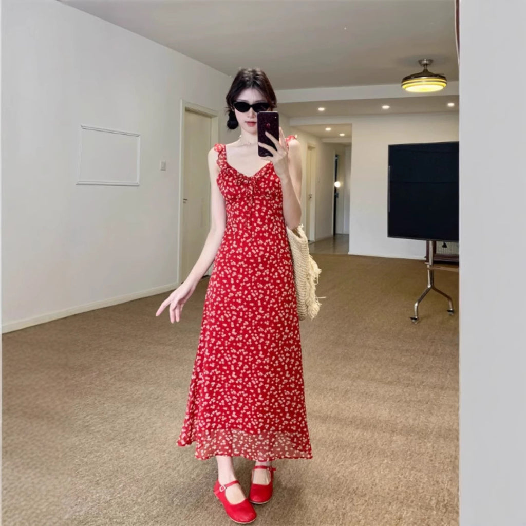 Red Floral Vintage Summer Dress