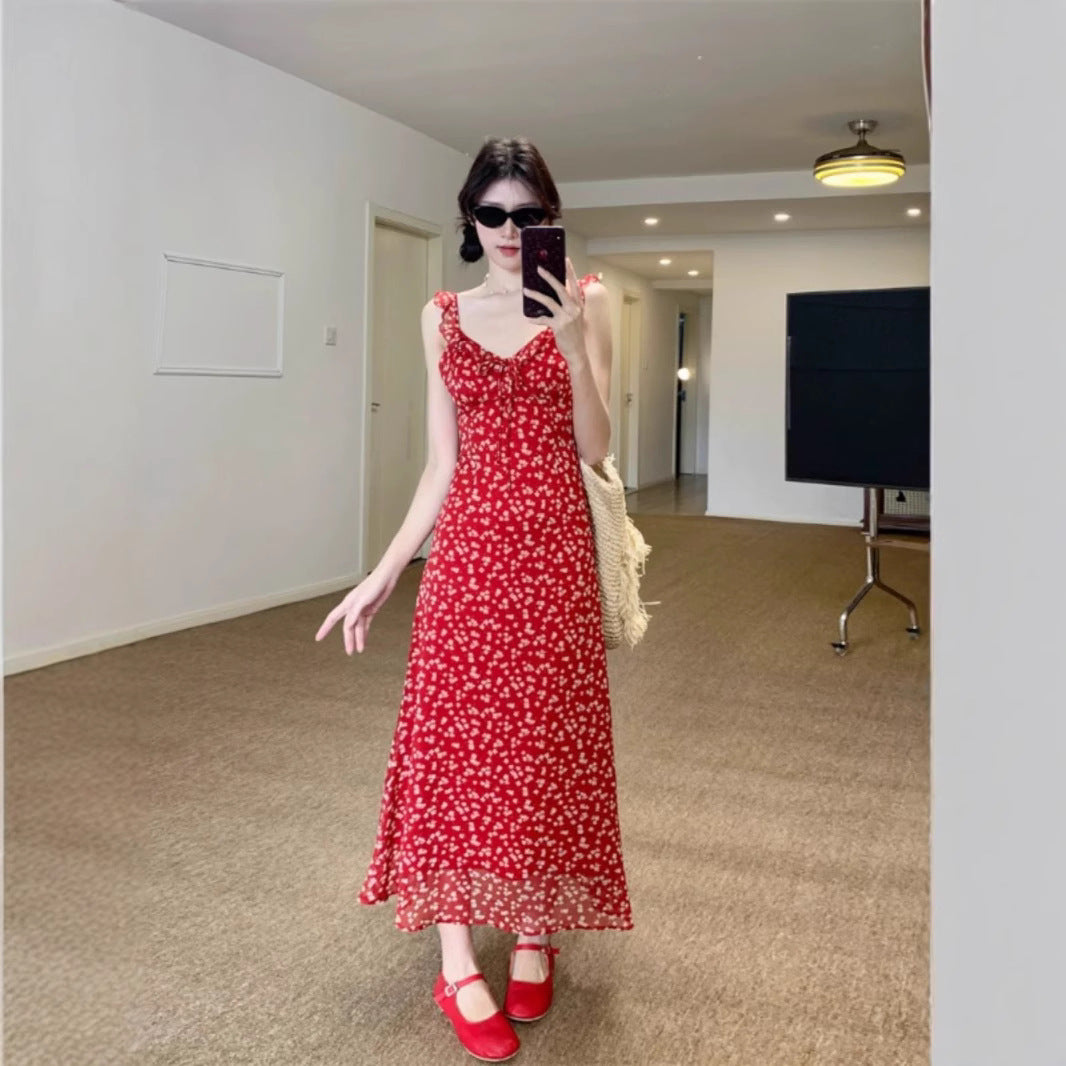 Red Floral Vintage Summer Dress