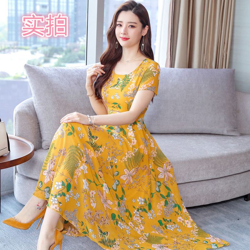 Elegant Floral Print Short-Sleeve Dress