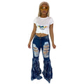 Ripped Flare Denim Jeans