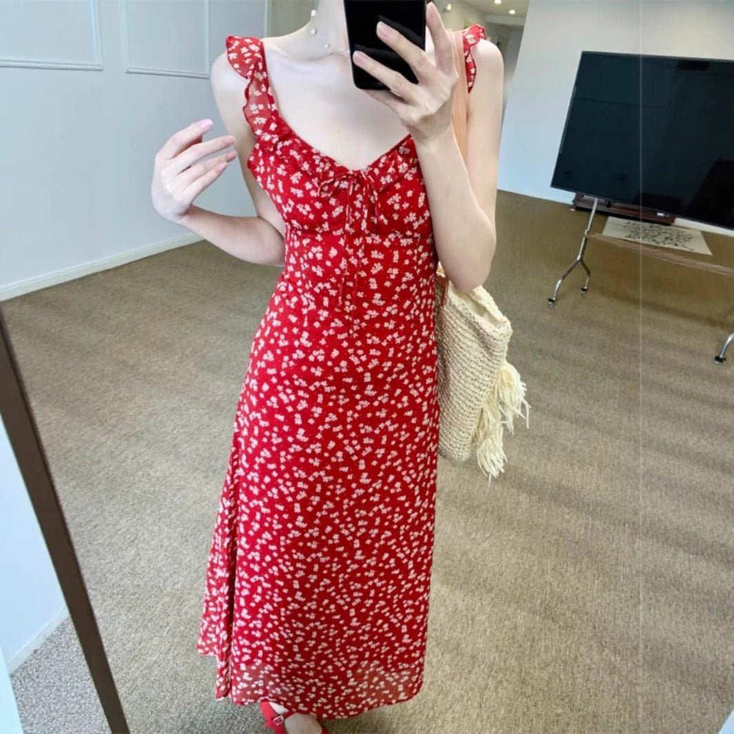 Red Floral Vintage Summer Dress