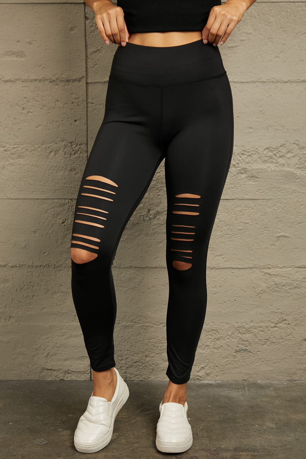 Distressed Slim-Fit High-Waist Leggings