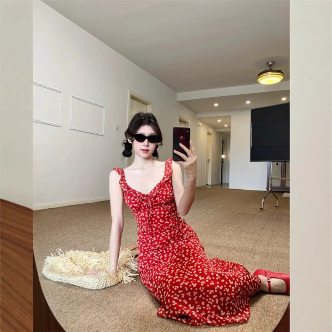 Red Floral Vintage Summer Dress
