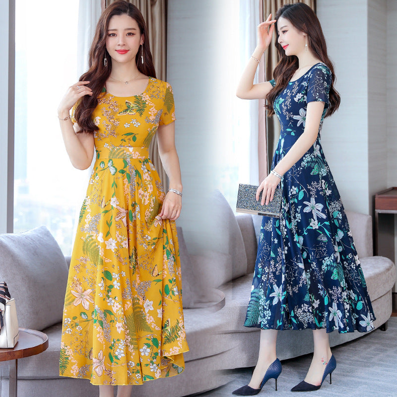 Elegant Floral Print Short-Sleeve Dress