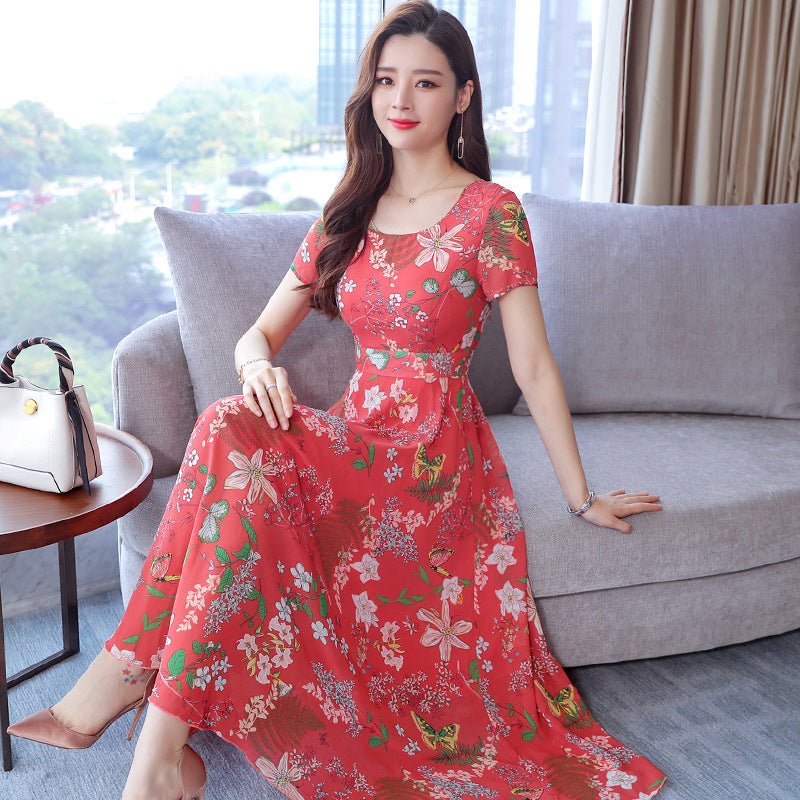Elegant Floral Print Short-Sleeve Dress