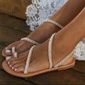 Pearl-Detail Boho Flat Sandals